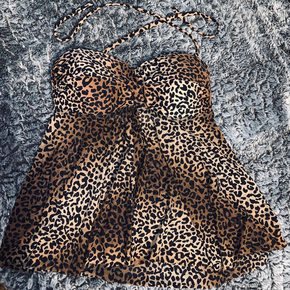 Merona leopard print halter swim top size M